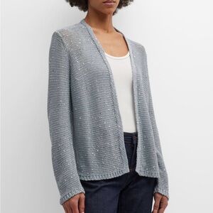 Eileen Fisher Womens Sequin Open Cardigan 2X Organic Cotton Blue Quiet Luxury